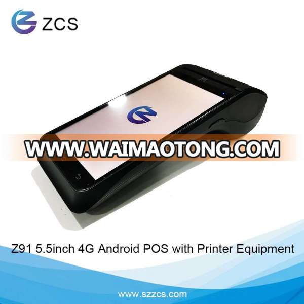 ZCS Z91 Latest 4G LTE Android pos terminal support fingerprint 2D barcode and EMV certified POS printer